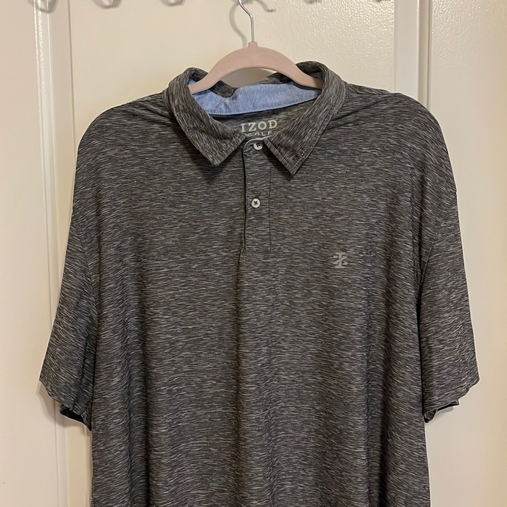 Mens XXL Izod golf polo with stretch in blue/grey heather.